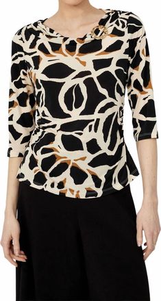 Frank Lyman Design Cowl Neck Abstract Pattern Pullover In Black/beige