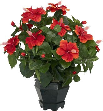 Nearly Natural Hibiscus With Black Hexagon Vase Silk Plant