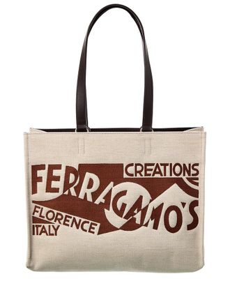 Ferragamo Ferragamo Logo Medium Canvas & Leather Tote