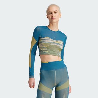 adidas ADIDAS by Stella McCartney Womens TrueStrength Seamless Yoga Long Sleeve Top - Blue Recycled Material - Size X-Small