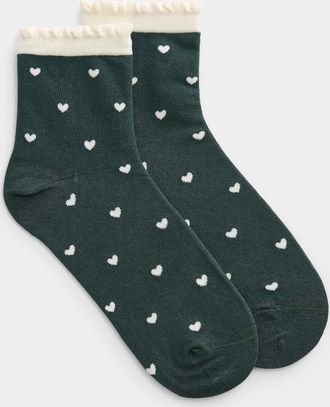 Simons Womens Small-heart scalloped-trim ankle socks