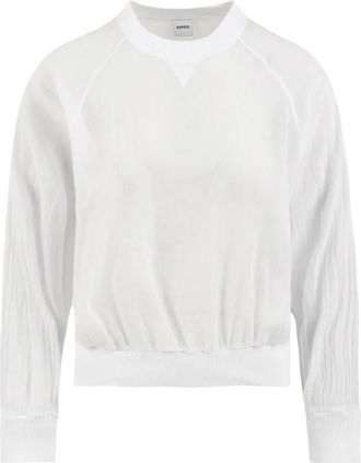 Aspesi Cotton Voile Blouse - Dames - Ronde hals truien - Wit - S - Katoen - Truien & Vesten