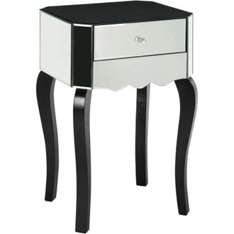 Premier Housewares Interiors by Premier Black and White Mirrored 1 Drawer Side Table, Mirrored Side Table, Black and White Side Table with Storage