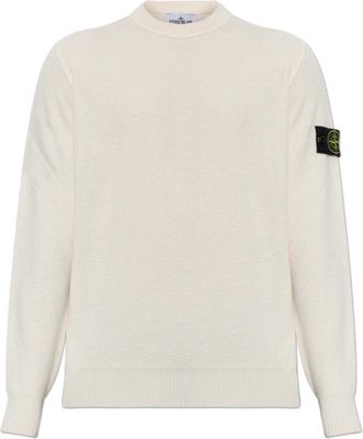 Stone Island Wol trui met logopatch - Heren - Ronde hals truien - Beige - L - Wol - Truien & Vesten