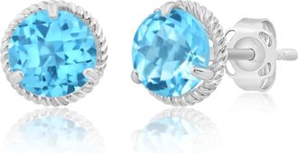 MAX + STONE 14k Yellow or White Gold 6mm Roped Halo Gemstone Round Stud Earrings