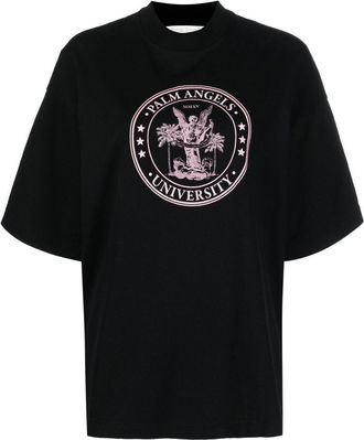 Palm Angels logo-print organic cotton T-shirt - women - Cotton/Polyester - L - Black