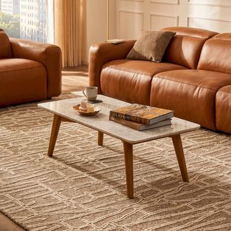 Castlery Rectangular Marble Coffee Table - White, Brown | Seb by Castlery