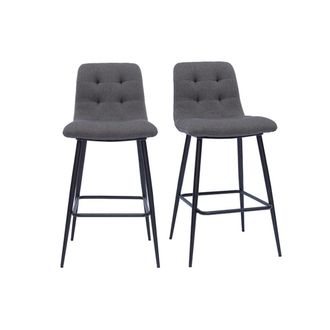 Miliboo Set De 2 Taburetes De Cocina De Dise&ntilde;o En Tela Gris Y Metal 65 Cm De Altura Escape