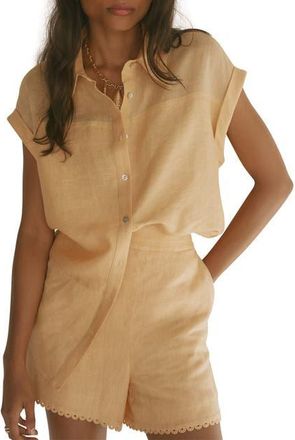 Mint Velvet Linen Blend Sheer Panel Shirt in Yellow at Nordstrom, Size X-Large