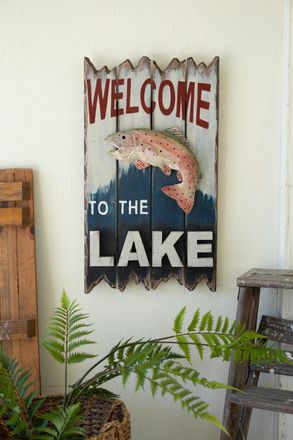 Kalalou Welcome To The Lake Sign With Trout