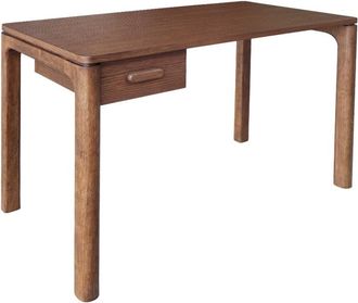 Sweeek Escritorio de madera de hevea con chapa de roble, 1 caj&oacute;n, nogal
