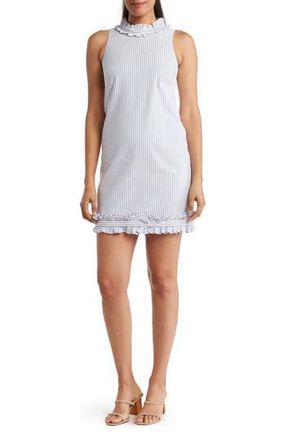 Eliza J Stripe Ruffle Sleeveless Sheath Dress in Blue at Nordstrom Rack, Size 8