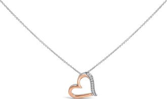 House of Brilliance 14K Rose Gold Plated Sterling Silver 1/10 Cttw Diamond Open Heart Pendant Necklace