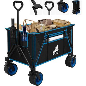 Woltu Woltu Carro De Playa Manual Plegable 240l Con Ruedas, Bolsa De Transporte, Negro+azul