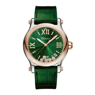 Chopard Happy Sport Quartz Horloge met Groene Wijzerplaat en Zwevende Diamanten - Dames - Horloges - Groen - ONE Size - Accessoires