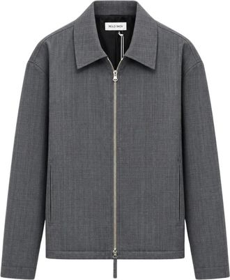 Rold Skov Zip-up Slim Shirt Stripe - Heren - Zomerjassen - Grijs - L - Wol - Jassen