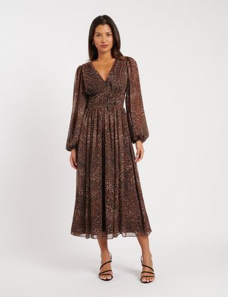 Nobody's Child Leopard Print Chiffon Anya Midi Dress