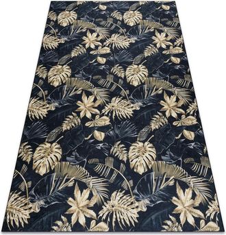 RugsX Tappeto lavabile andre 1311 Foglie Monstera antiscivolo - nero / oro black 120x170 cm