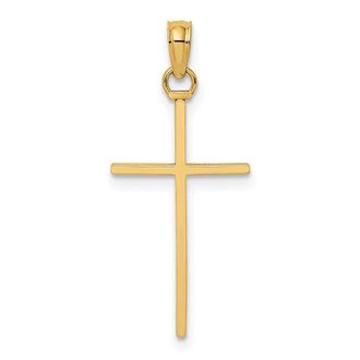 Diamond2Deal 14K Gold 3-D and Polished Stick Cross Charm Pendant
