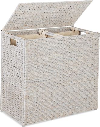 Best Choice Products Large Natural Water Hyacinth Double Laundry Hamper Basket w/ 2 Liner Bags, Handles