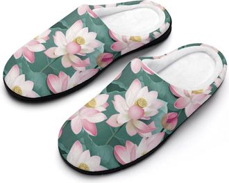 Generic Lotuses Flower Cotton Slipper for Women Indoor Outdoor House Shoes Anti-Skid Slippers with Rubber Sole