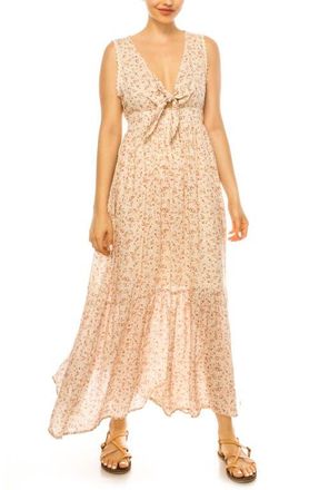 A Collective Story Tie Front Ditsy Floral Maxi Dress in Natural at Nordstrom, Size X-Large