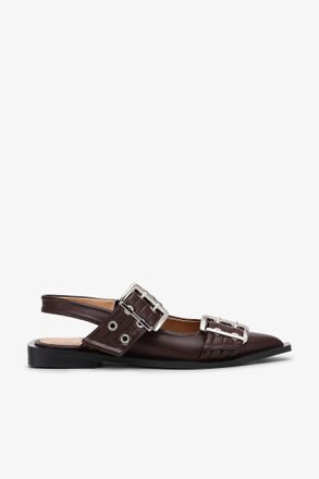 Ganni Brown Feminine Buckle Ballerinas - Size 6 Recycled Leather