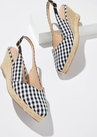 Talbots Vivi Slingback Gingham Espadrille Wedges - Black/White - 10 1/2 M Talbots
