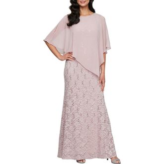 S.L. Fashions Sequin Lace Capelet Dress in Blush at Nordstrom, Size 16P