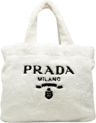 Prada Pre-owned Terry Cloth Tote Bag - Dames - Vintage Shopper - Wit - ONE Size - Katoen - Vintage