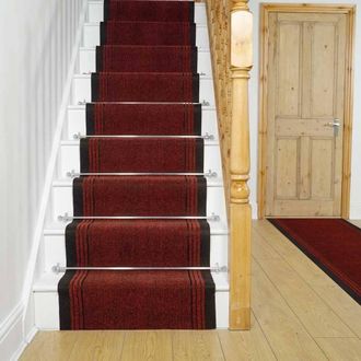 Runrug Stair Runner Carpet - Durable, Non-Slip, 7mm - Inca in Red | Size: 80 cm x 660 cm