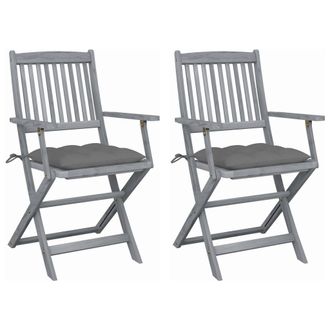 vidaXL Sillas Plegables (2 Unidades) Con Cojines, De Madera Maciza De Acacia. Vidaxl