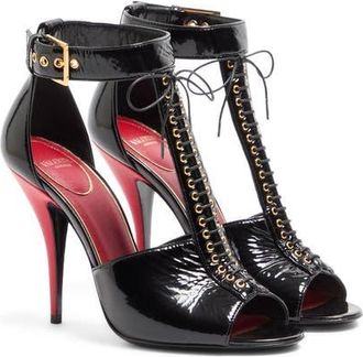 Valentino Garavani Bustier T-Strap Sandal in Black/Red at Nordstrom, Size 10.5Us
