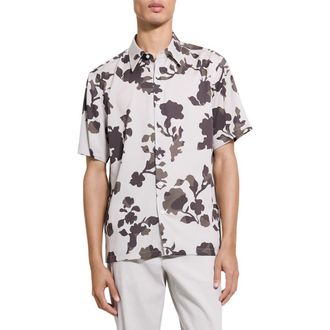 Theory Irving Floral Short Sleeve Button-Up Shirt in Silver Cloud Multi - 2Oy at Nordstrom, Size Xx-Large