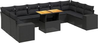 vidaXL Set De Sof&aacute;s De Jard&iacute;n 11 Pzas Y Cojines Rat&aacute;n Sint&eacute;tico Negro Vidaxl