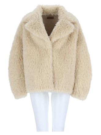 Leon & LouLou Paris Beige Textured Boxy Wide-Collar Faux Fur Jacket