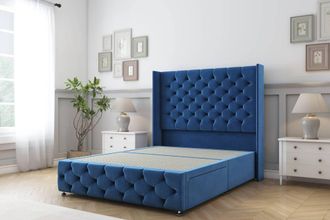 Sloomy Luthor Plush Divan Base 2 Drawers - 54 Wingback & 12 Footboard in Blue | Size: Small Double