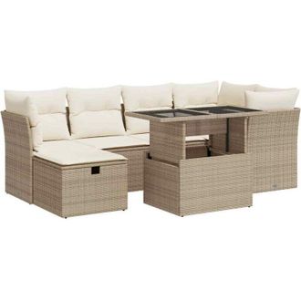 vidaXL Vidaxl - Set Sof&aacute;s De Jard&iacute;n 7 Piezas Y Cojines Rat&aacute;n Sint&eacute;tico Beige