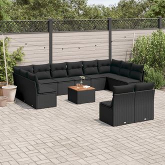vidaXL Set De Sof&aacute;s De Jard&iacute;n Y Cojines 13 Pzas Rat&aacute;n Sint&eacute;tico Negro Vidaxl