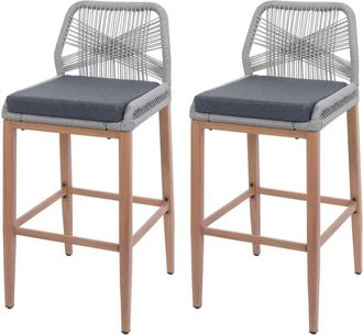 Hhg Hhg - Nunca Usado] Juego De 2 Taburetes De Bar De Cuerda 982, Coj&iacute;n De Asiento Para Exterior De Cuerda De Metal Imitaci&oacute;n Madera, Gris Claro, Coj&iacute;n Gr