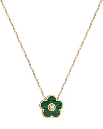 Gabi Rielle 14K Over Silver Malachite Cz Flower Necklace