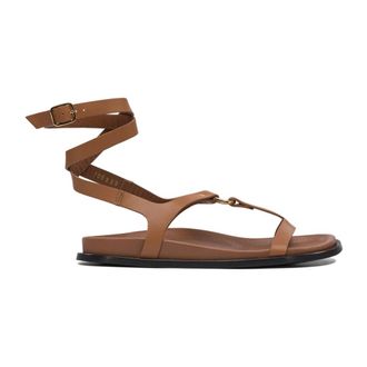 Alohas Flat Sandals, female, Brown, 6 UK, Beige Leather Sandals for Women