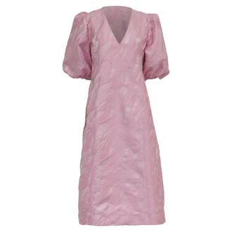 Ganni Ganni Puffsleeve Jacquard Midi Dress in Pink Polyester