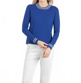 Peace of Cloth Sheer Stripe Long Sleeve Crew Top In Lapis