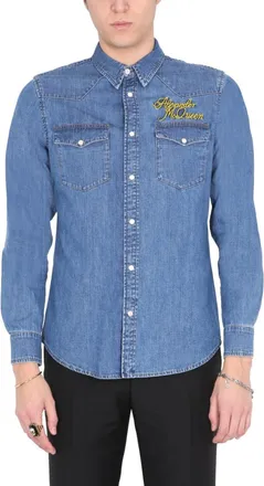 Alexander McQueen Blue Regular Logo Shirt