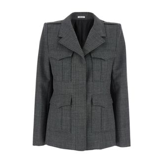 Alexander McQueen Blazers, female, Gray, XS, Grey Wool Jacket Wide Notched Revers