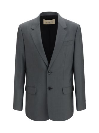 Valentino Mens Jacket Single-Breasted Wool-Mohair Grey Merino Wool