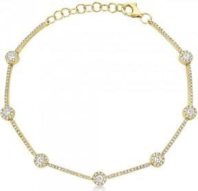 Allurez Diamond Halo Style Link Bracelet 14k Yellow Gold (0.88ct)