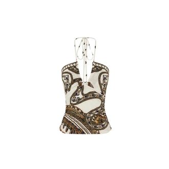 Camilla Sleeveless Tops, female, Multicolor, XS, Luxurious Halter Neck Top with Crystal Embellishments