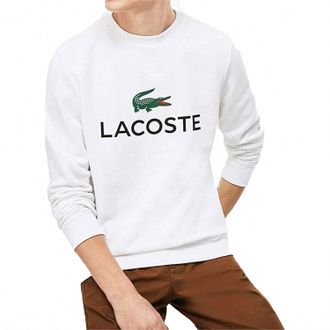 Lacoste Mens Long Sleeve Graphic Croc Brushed Fleece Jersey Sweatshirt In White